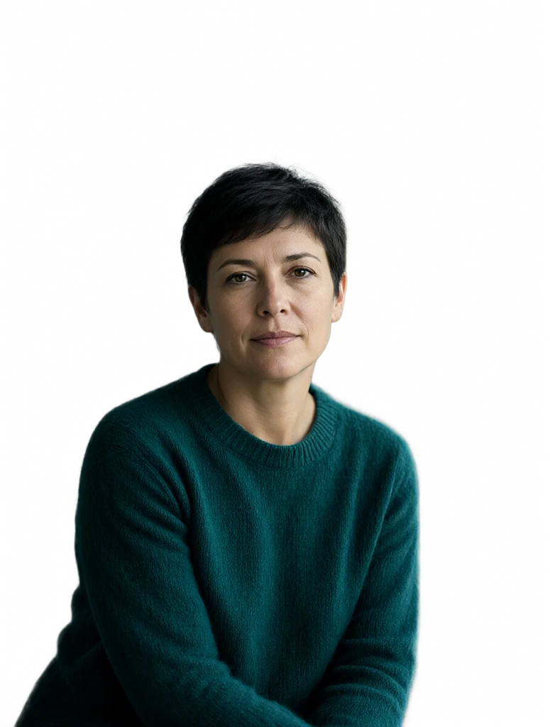 The same woman cut out onto a transparent background.